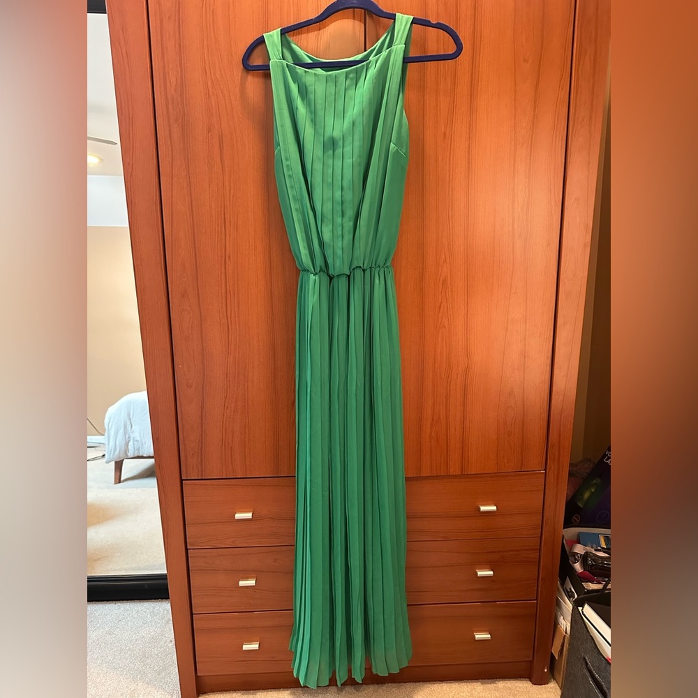 Emerald green pleated chiffon dress size small